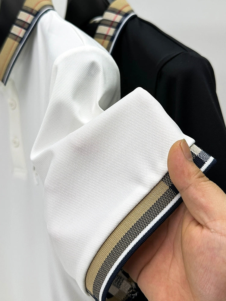 Elegant  Plaid Emblem Polo T-Shirt