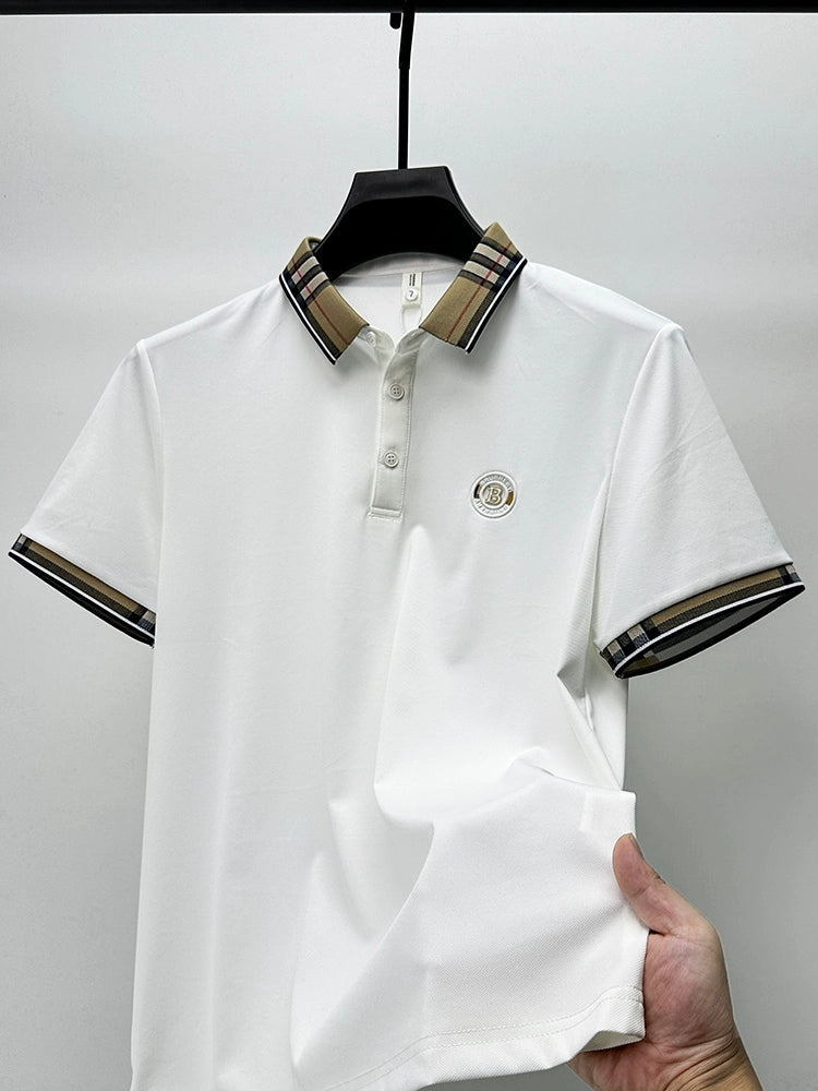 Elegant  Plaid Emblem Polo T-Shirt