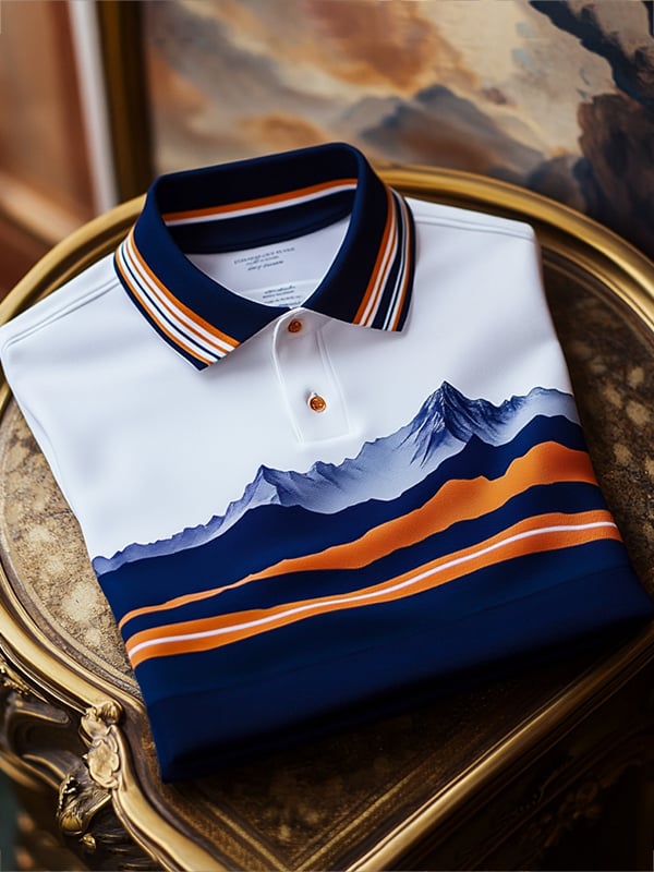 Men's Business Stripe Logo Button-Down Short Sleeve Polo T-Shirt